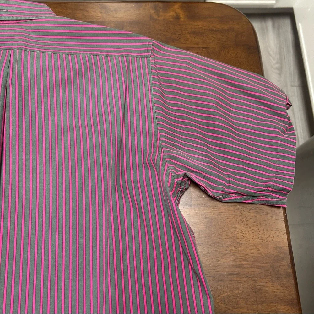 J. Crew Always Striped Short Sleeve Button down Shirt in Pink Green Men’s Size M